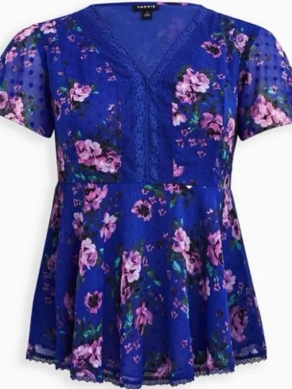 torrid Royal Blue Floral V-Neck Peplum Top - Picture 5 of 10